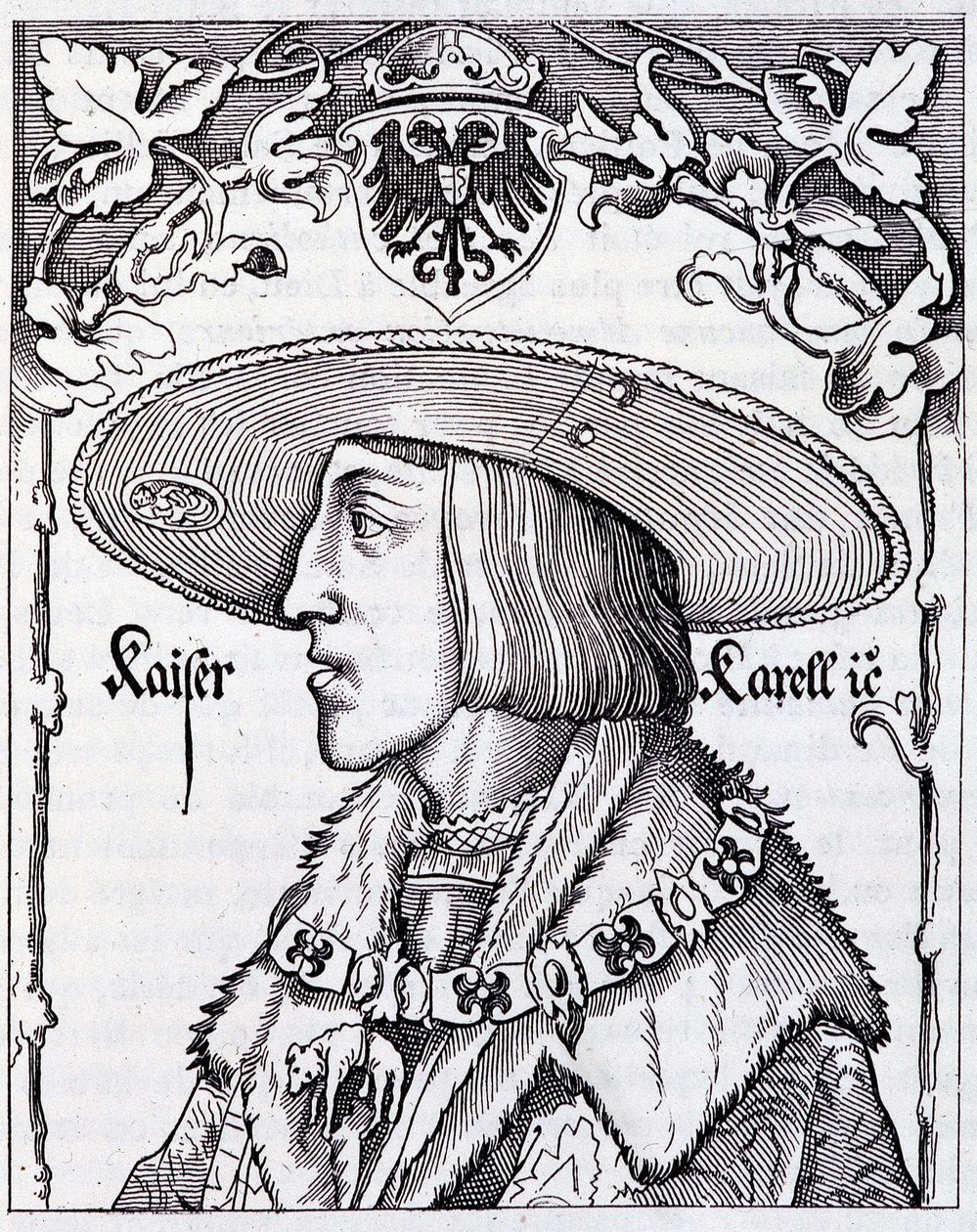 Ritratto di Carlo V giovane - incisione da una stampa tedesca del XVI secolo da German School
