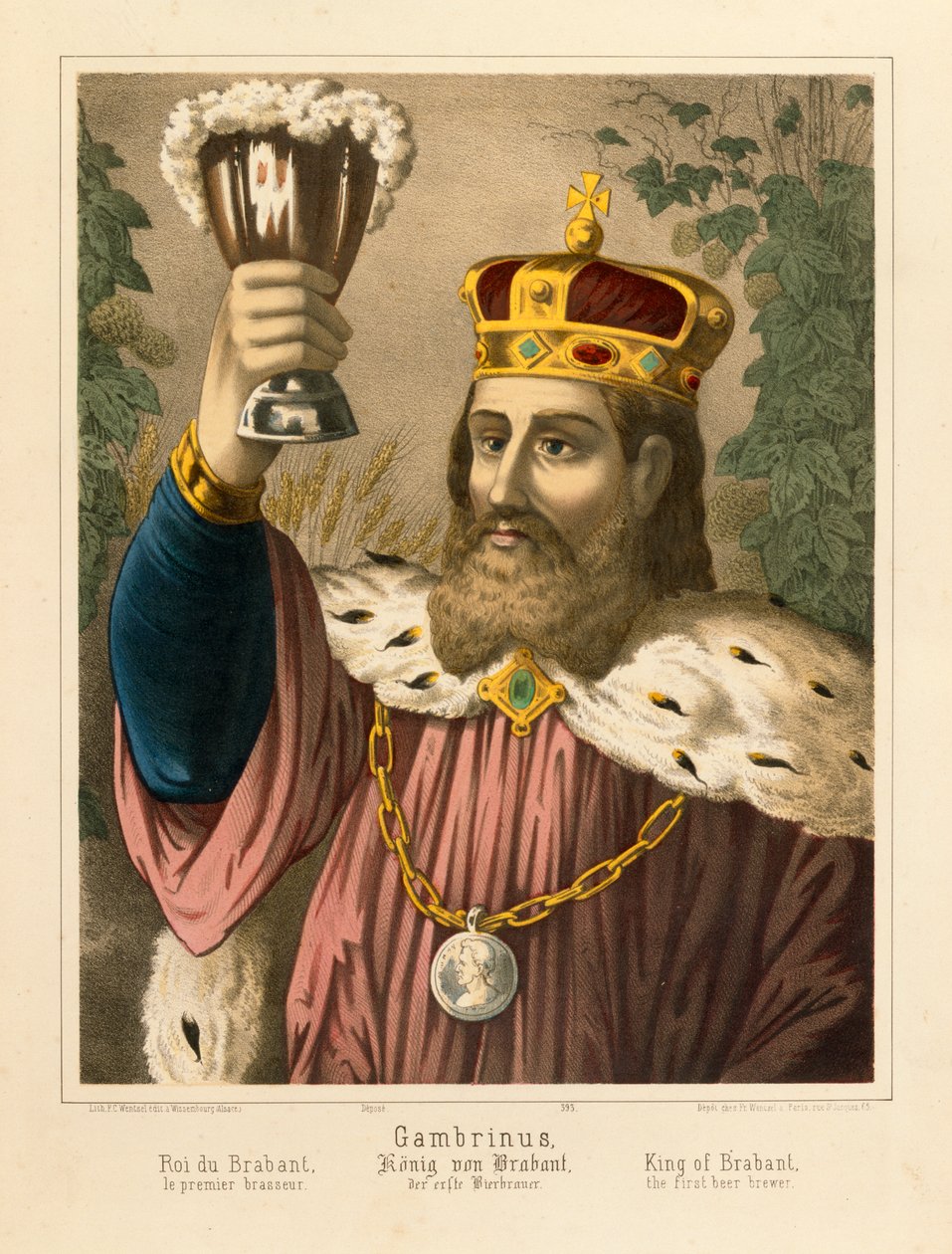 Ritratto di Gambrinus, leggendario Re delle Fiandre, 1870 da German School