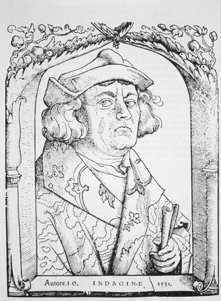 Ritratto di Giovanni di Indagine, dopo Hans Baldung Grien, da Chiromantia di Ioannes ab Indagine, Strasburgo 1531, illustrato in Storia della Magia, pubblicato alla fine del XIX secolo da German School