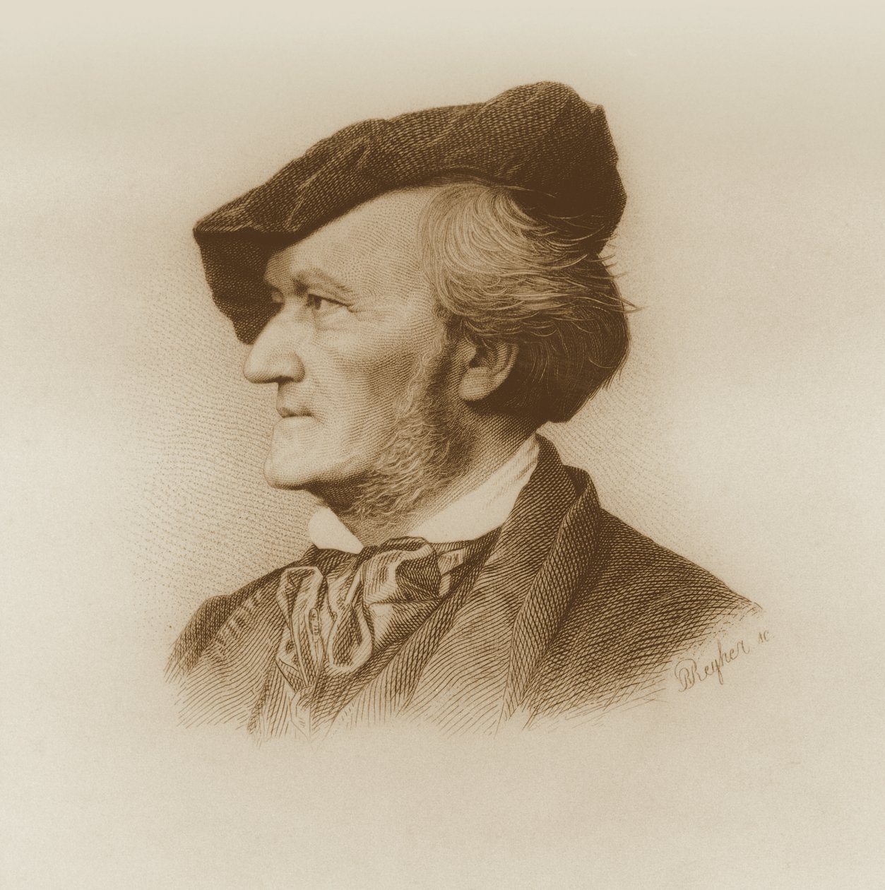 Ritratto di Richard Wagner (1813-83) compositore tedesco, inciso da Robert Reyher (1838-77) da German School