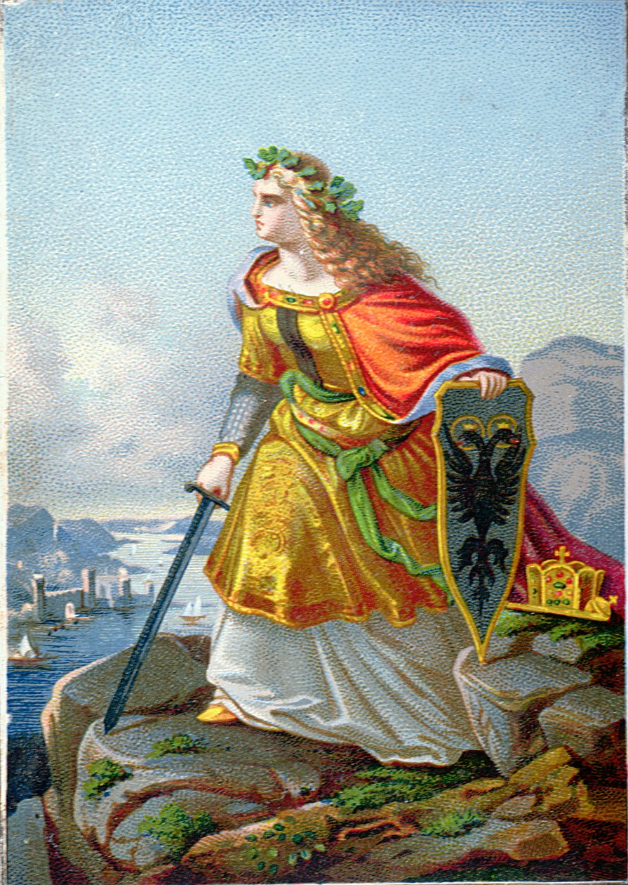 Cartolina che raffigura Germania e il Reno, c.1860 da German School