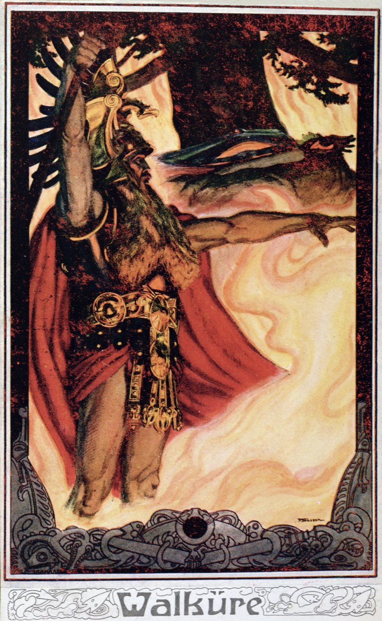Cartolina che raffigura Odino che chiama il fuoco, 1914 da German School