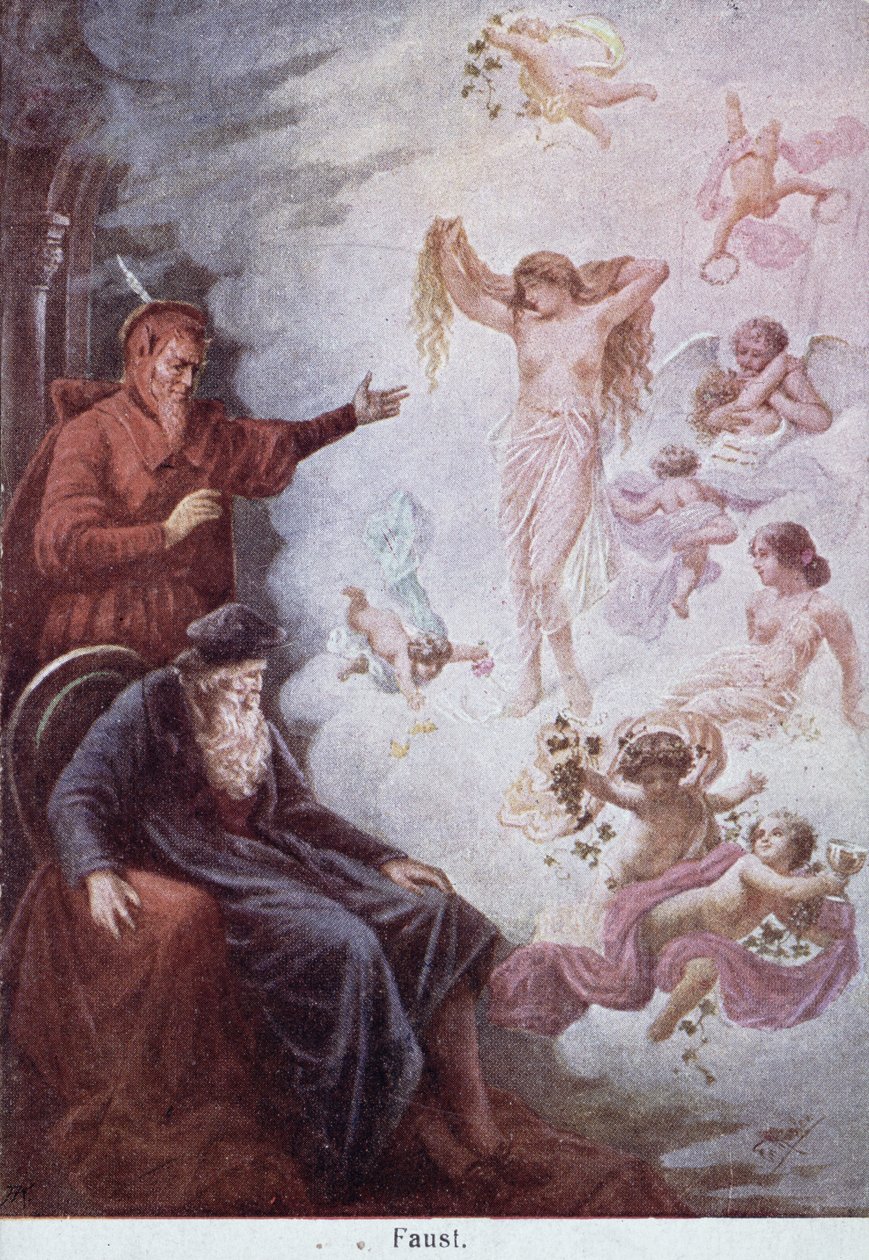 Cartolina raffigurante la tentazione di Faust da parte di Mefistofele, c.1905 da German School