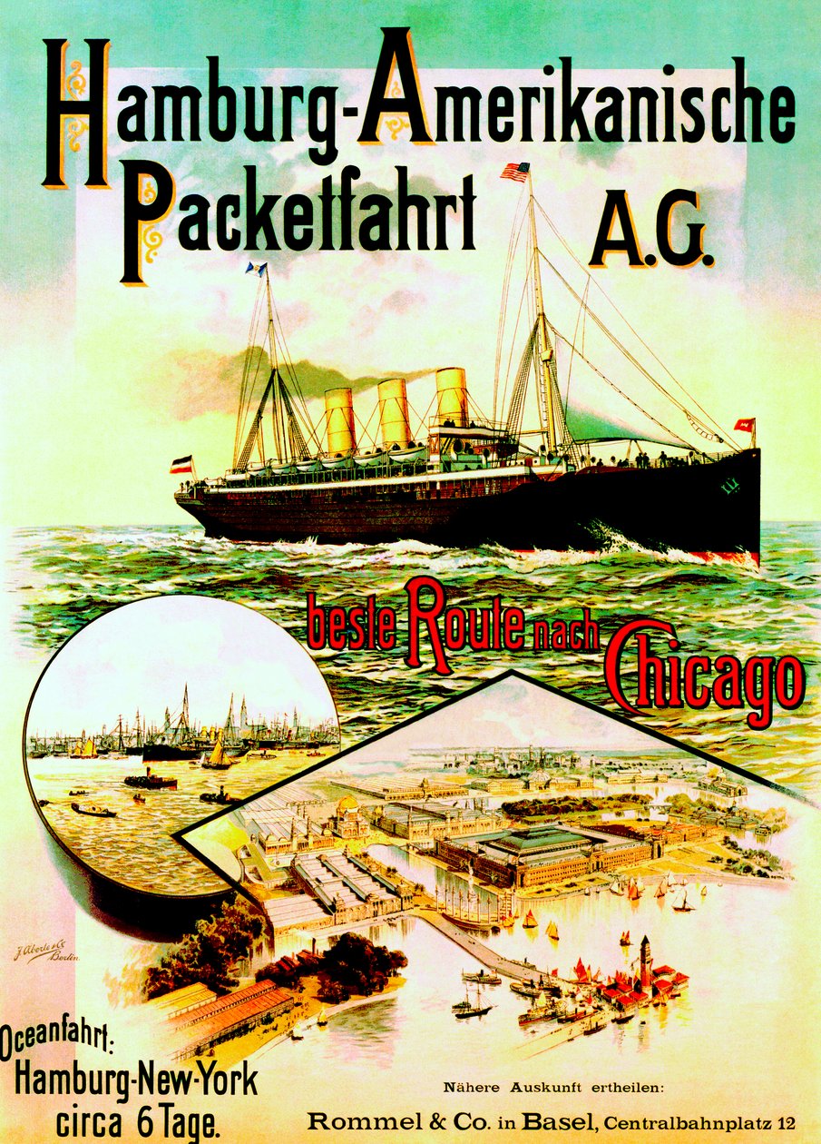 Poster pubblicitario della Hamburg American Line, 1893 da German School