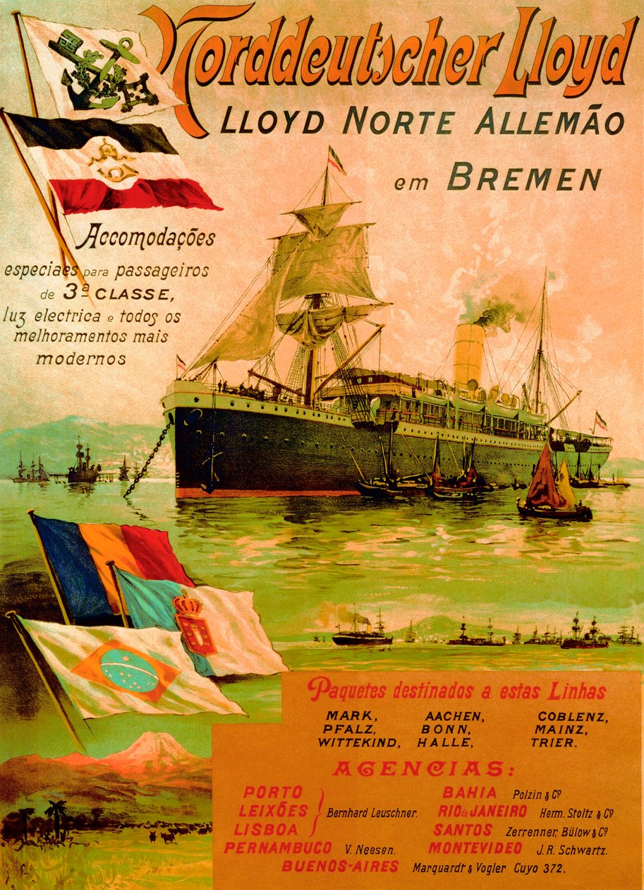 Poster pubblicitario della North German Lloyd Line, 1898 da German School