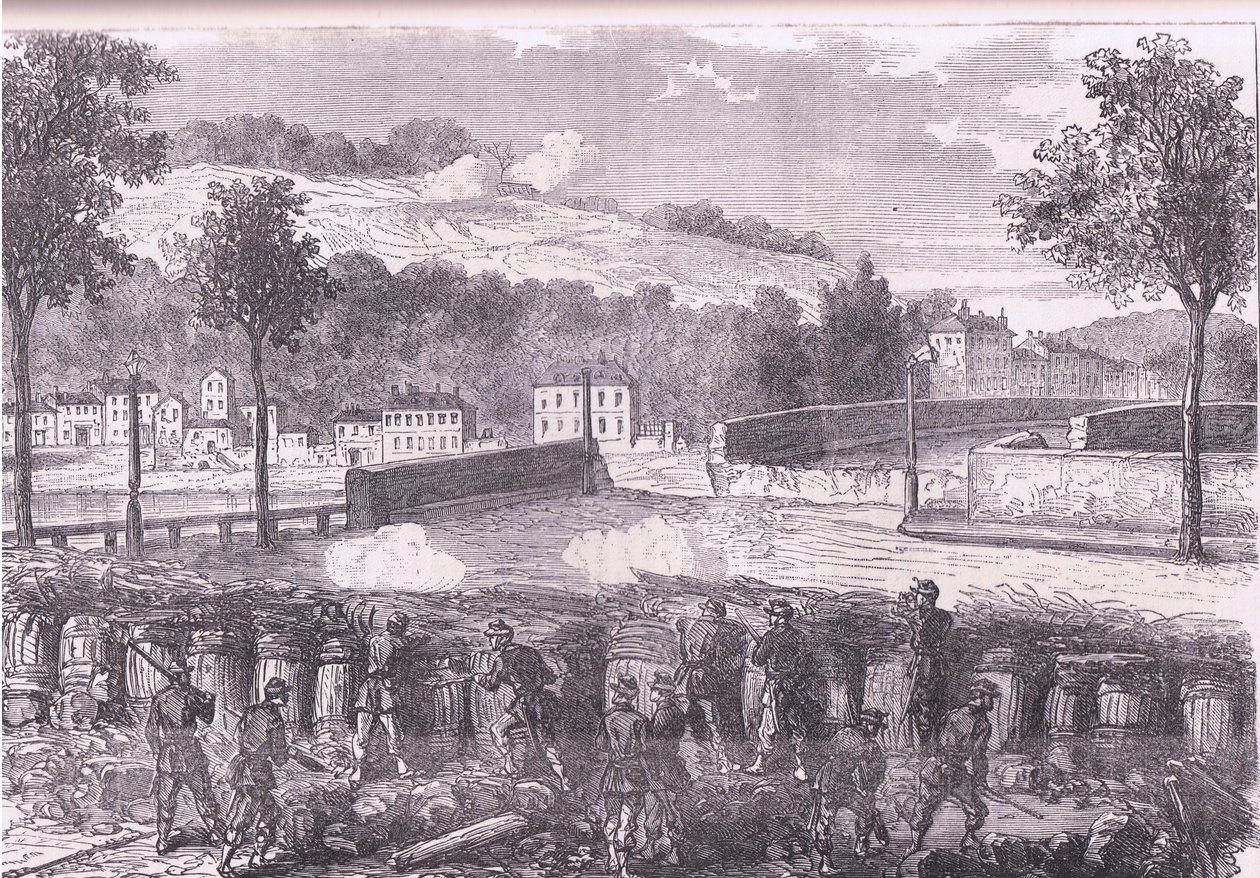 Ridotto prussiano che comanda il ponte di Sevres, Cassells History of the War between France and Germany pubblicato da Cassell and Company Limited, c.1890 (litografia) da German School