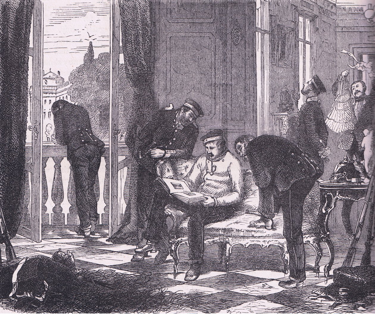 Prussiani in occupazione di una villa vicino a Parigi, Cassells History of the War between France and Germany pubblicata da Cassell and Company Limited, c.1890 da German School