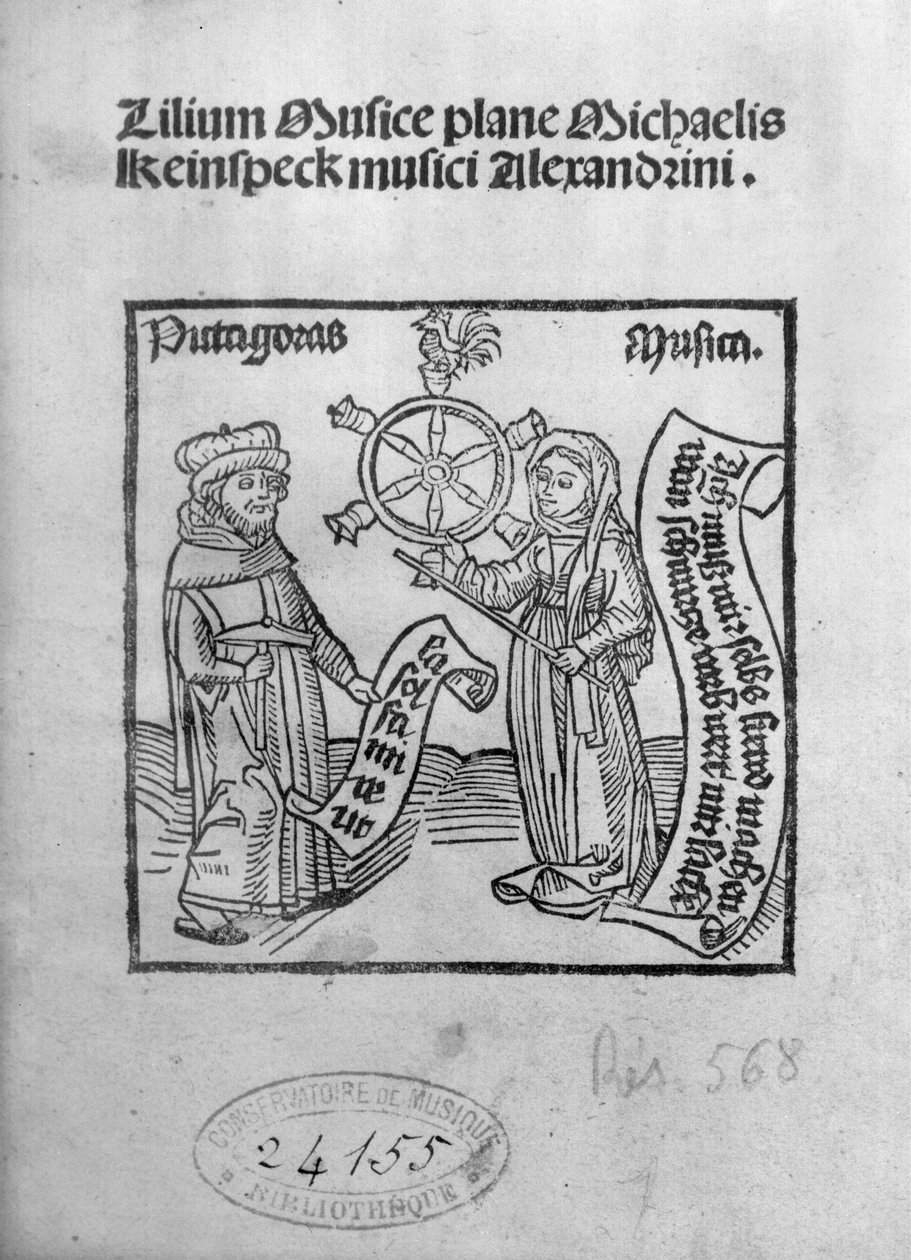 Pitagora e la Musica, frontespizio da Lilium Musicae di Michael Keinspeck, Augusta, pubblicato nel 1500 da German School