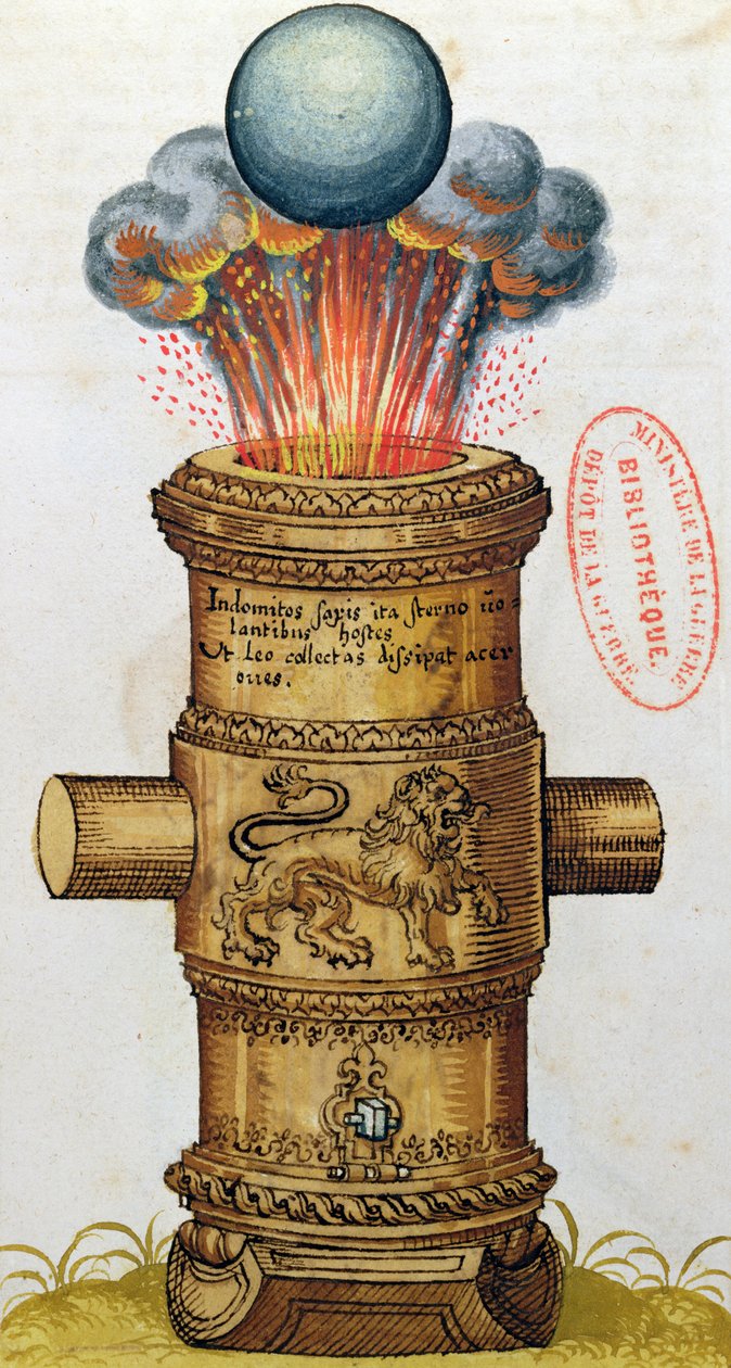 Cannone rialzato che spara una palla di cannone, da L