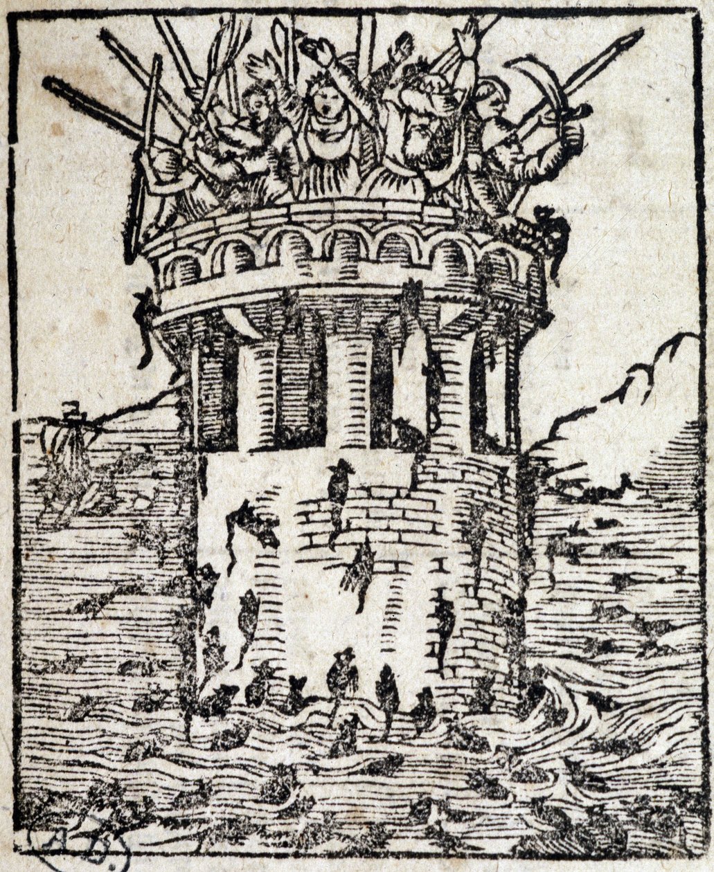 Ratti che attaccano una torre - incisione tedesca del XVI secolo da German School