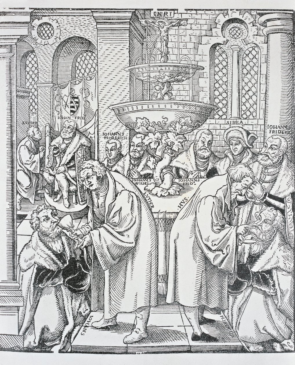 Riformatori Martin Lutero e Jan Hus amministrano la Comunione da German School