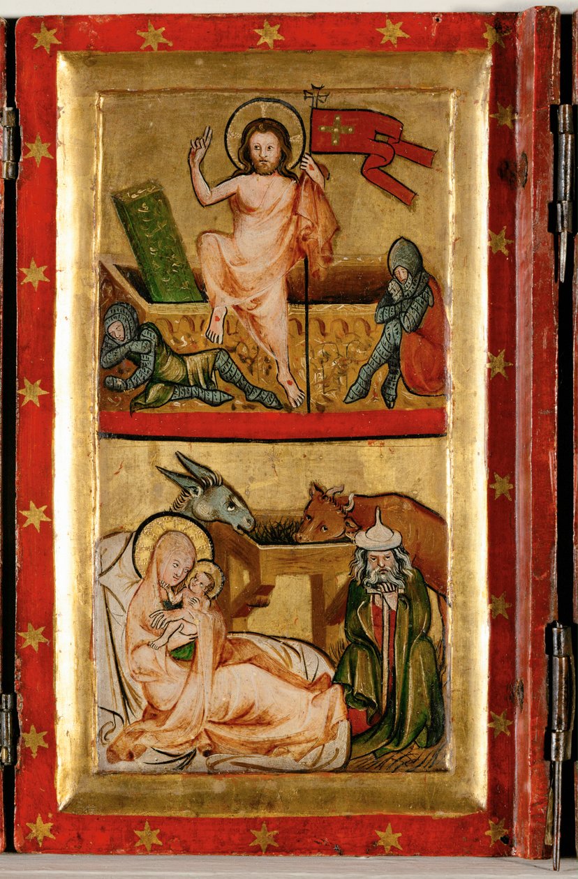 Resurrezione e guardie addormentate, in alto ... (tempera su tavola) da German School