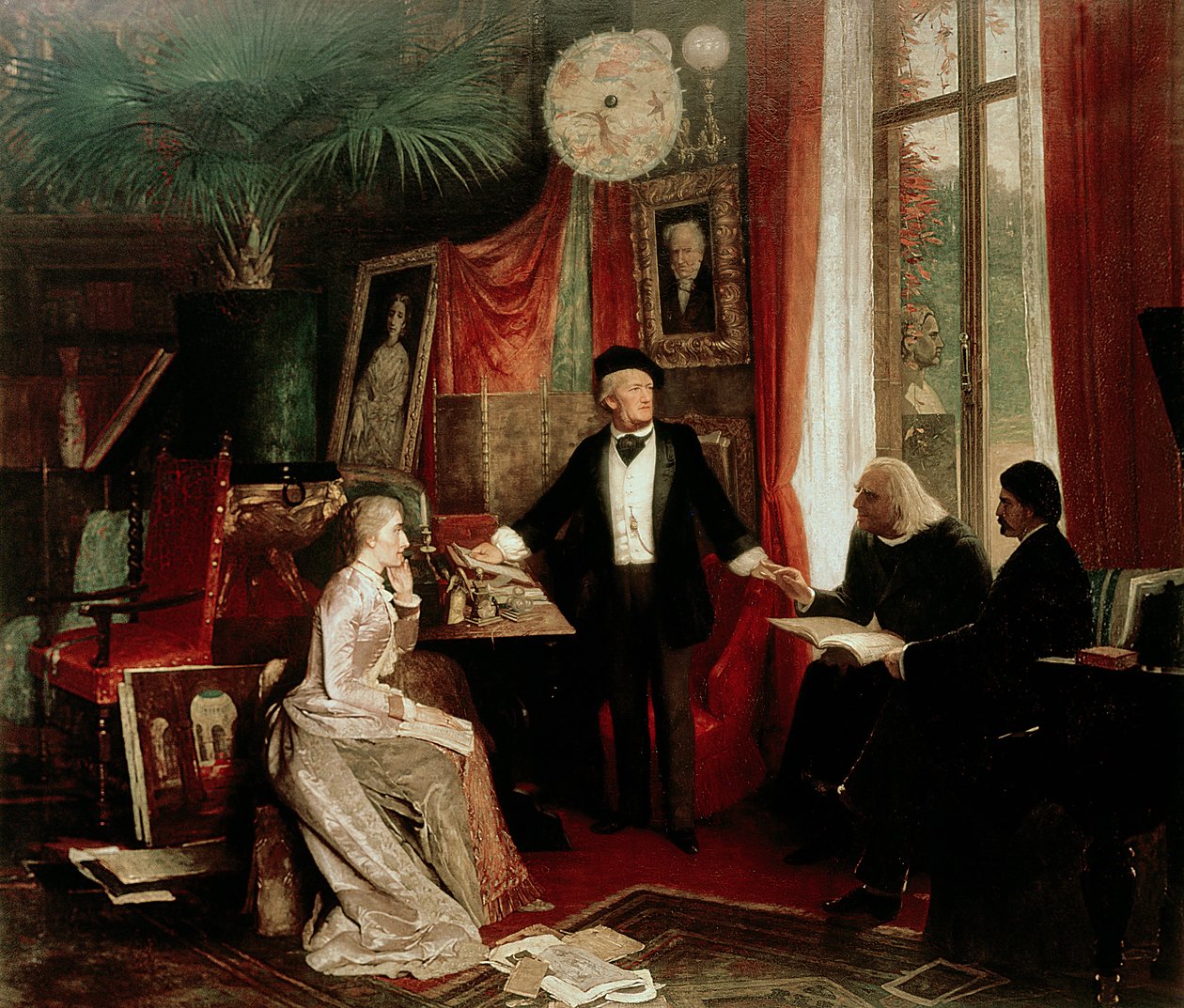 Richard Wagner con Franz Liszt e la figlia di Liszt, Cosima da German School
