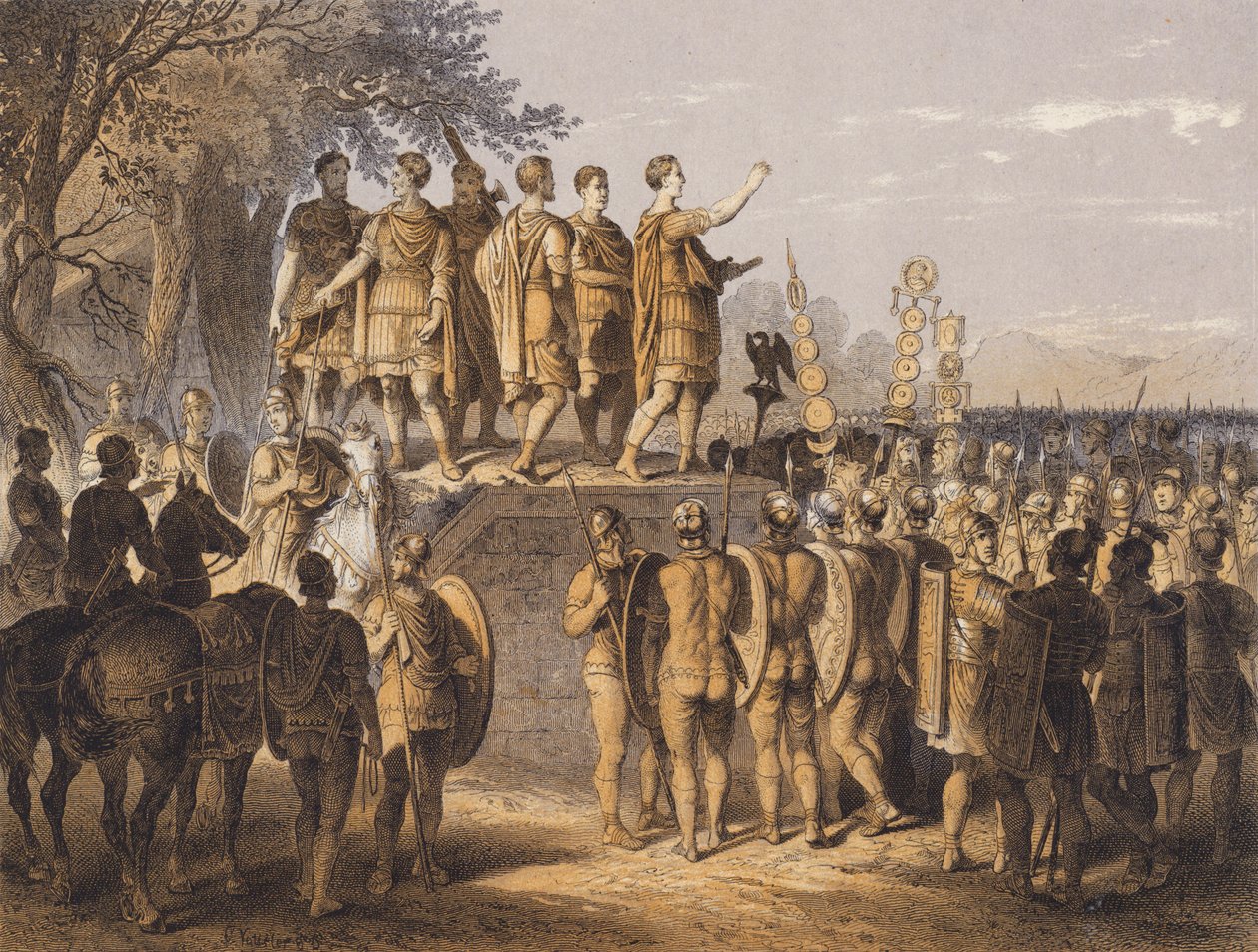 Condottiero romano si rivolge al suo esercito (litografia a colori) da German School