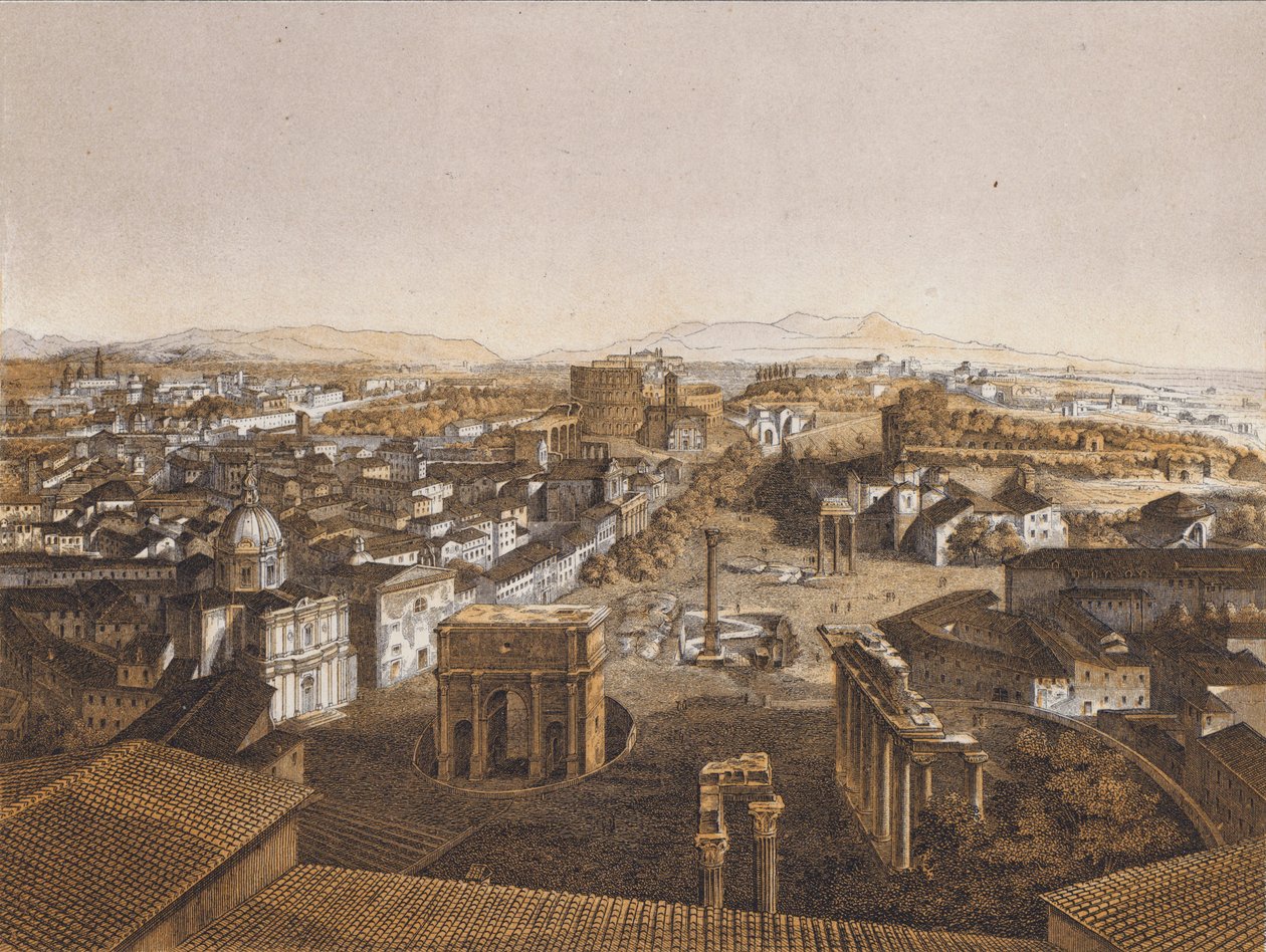 Roma dal Campidoglio (litografia a colori) da German School
