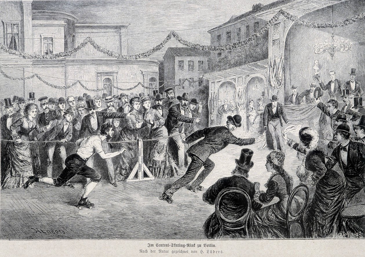 Gara di pattinaggio a roulette a Berlino nel 1878 da German School