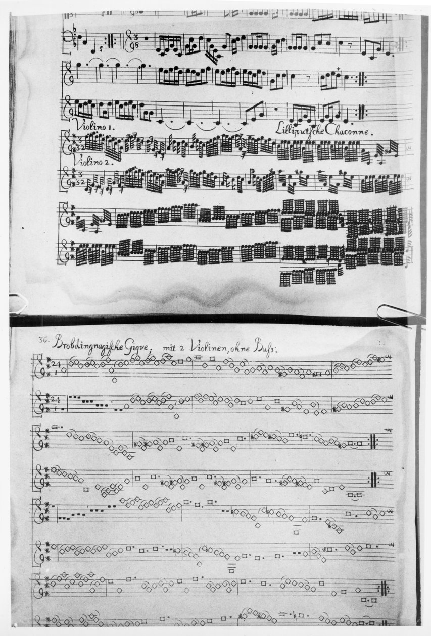 Partitura per la Suite di Telemann per due violini, la 