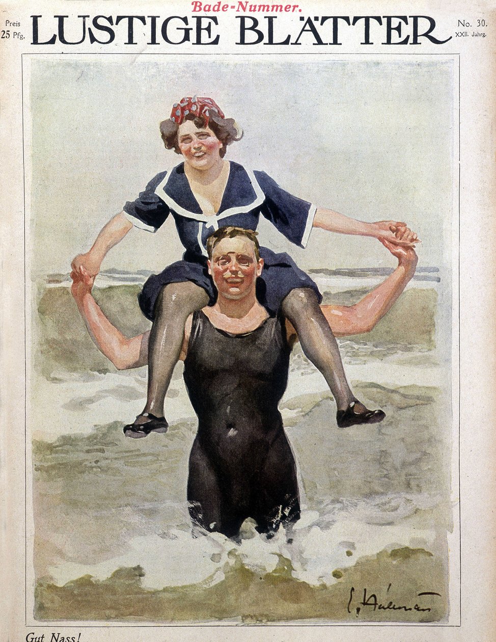 Bagno al mare: una coppia tra le onde - in "Lustige Blätter", n.d. da German School