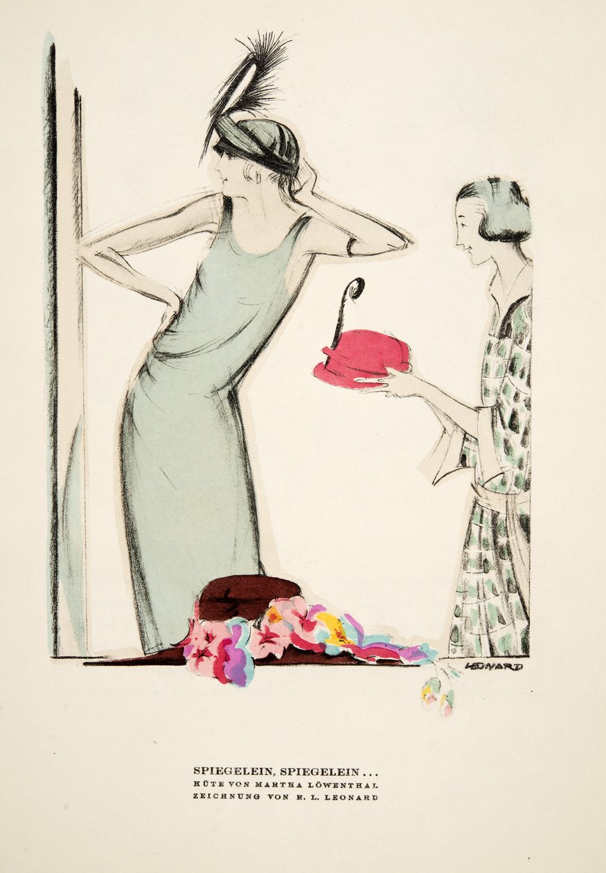 Spiegelein, Spiegelein .., cappelli di Martha Lowenthal, da Styl, pub.1922 (stampa a pochoir) da German School