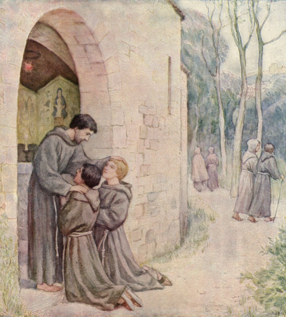 La prima missione di San Francesco (litografia a colori) da German School