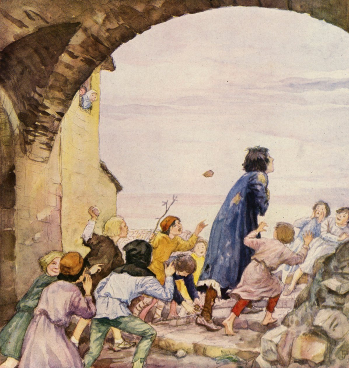 San Francesco deriso dai bambini (litografia a colori) da German School