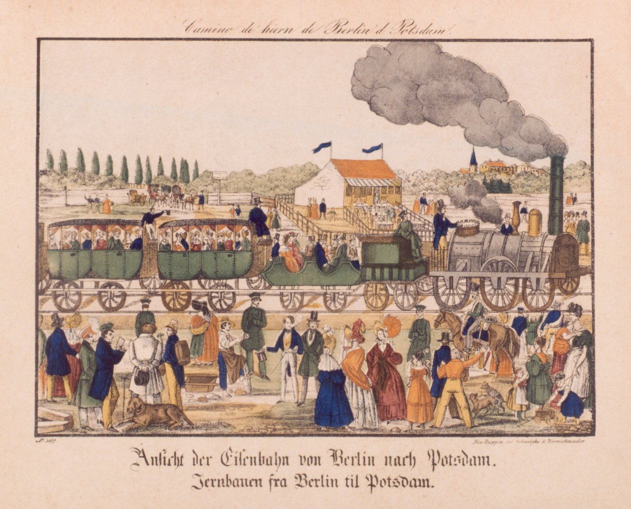 Ferrovia a vapore tra Berlino e Potsdam, c.1840 da German School