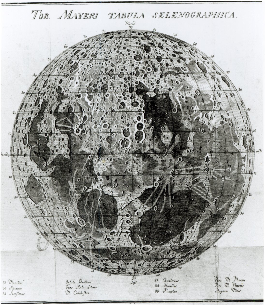Superficie della Luna, illustrazione da Selenotopographische Fragmente di Johann Hieronymus Schroeter, pubblicato nel 1791 da German School