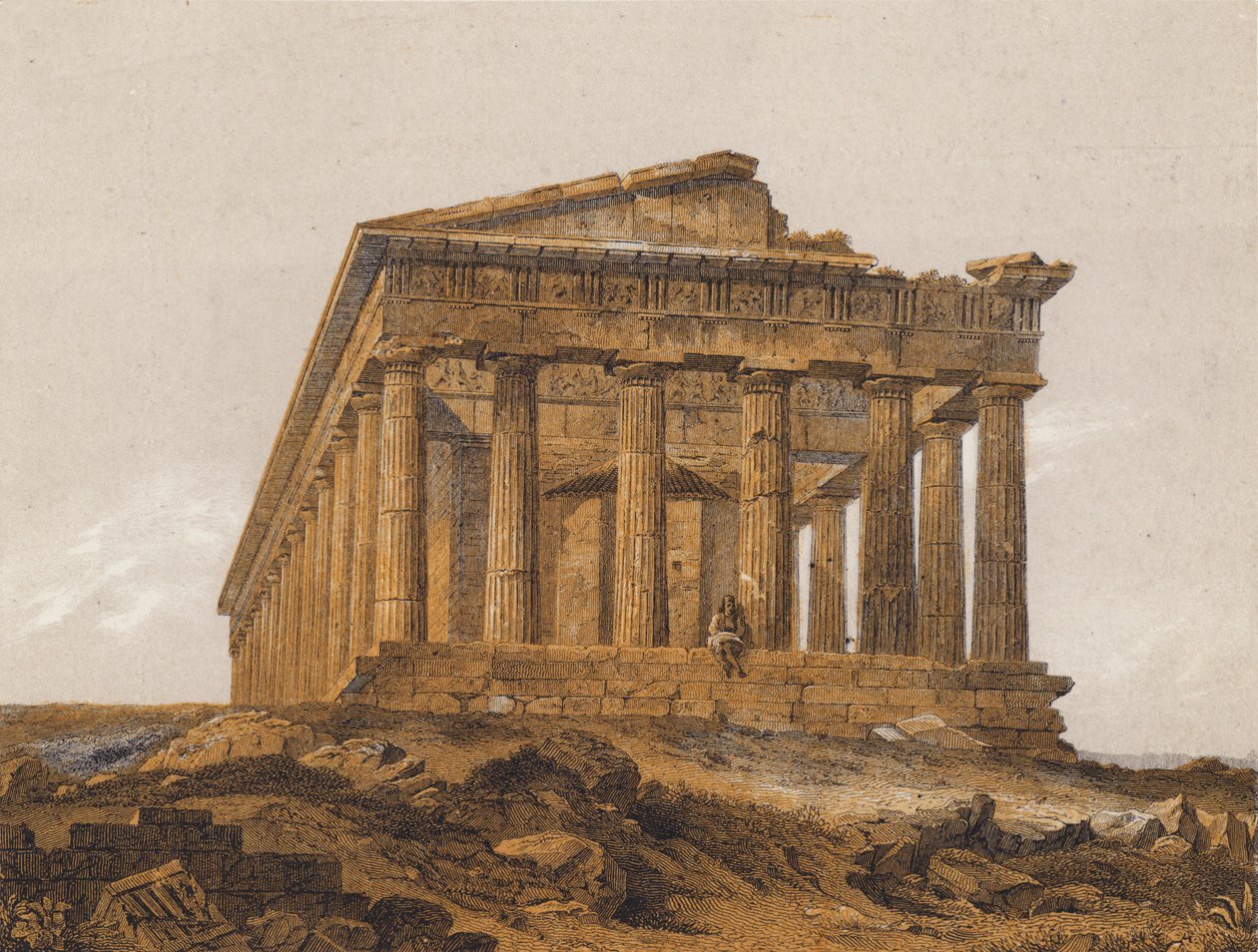 Tempio di Efesto, Atene, Grecia (litografia a colori) da German School
