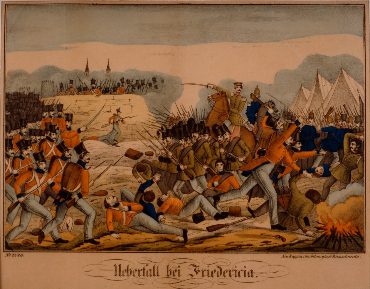 La battaglia di Fredericia durante la Prima Guerra dello Schleswig, 6 luglio 1849, c.1850 da German School
