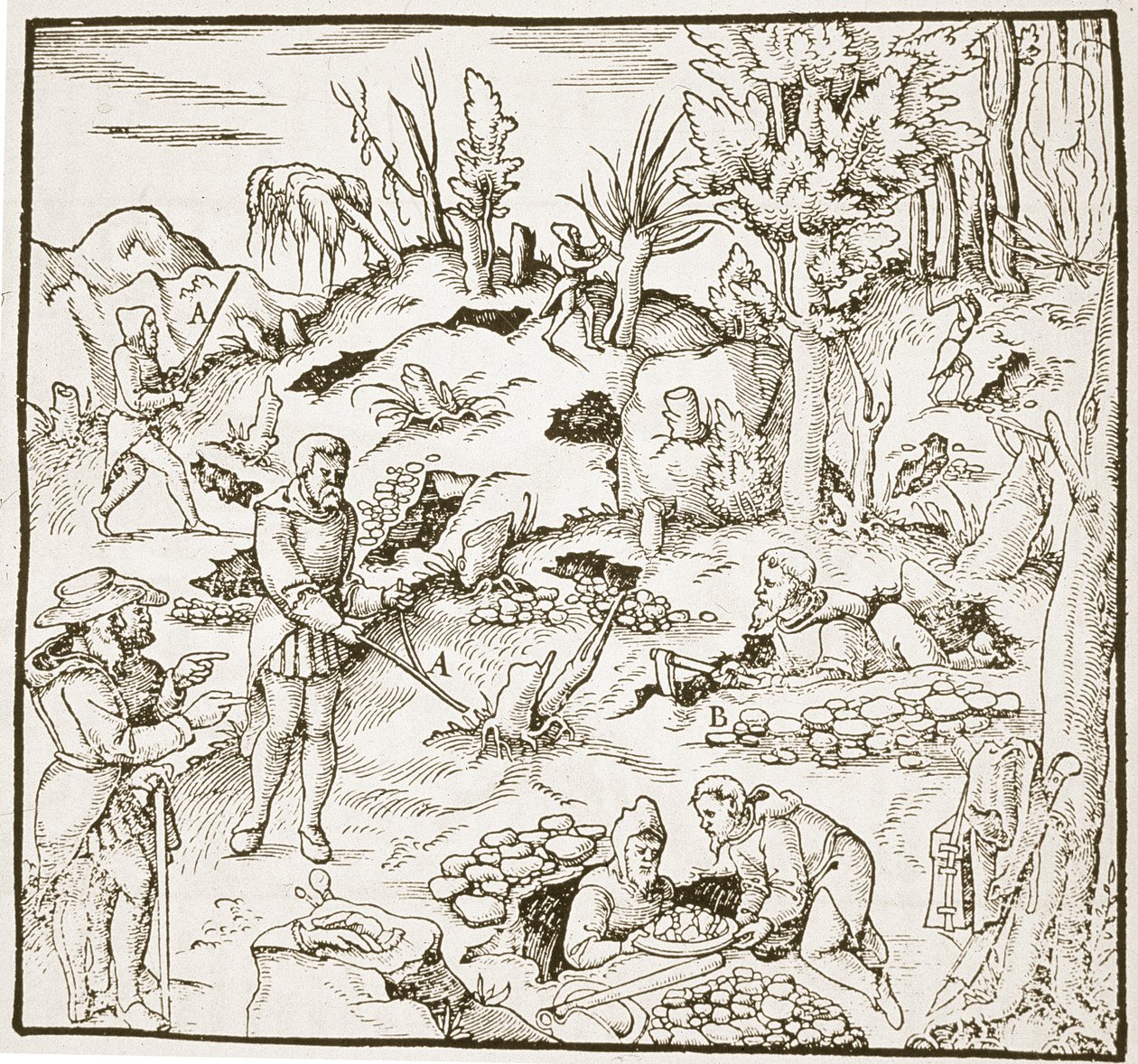 La Bacchetta Divinatoria, da Bergwerk Buch di Georg Agricola, Francoforte 1580, illustrato in una Storia della Magia, pubblicato alla fine del XIX secolo da German School