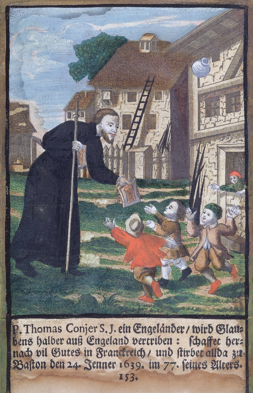 Il Padre Gesuita Thomas Conjer evangelizza la Francia, dal Martirologio dei Gesuiti, 1688 da German School