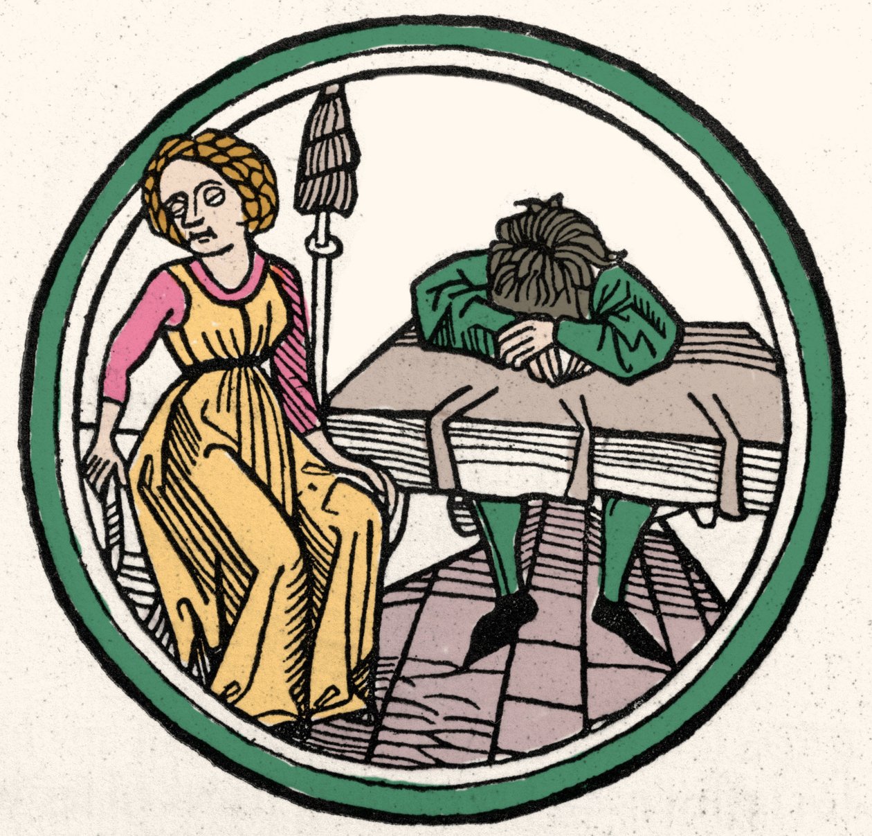 I Quattro Temperamenti: Melanconico (triste e depresso). Xilografia, Augusta 1480 da German School