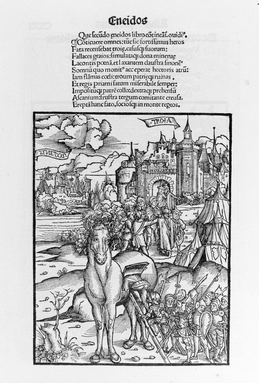 Il cavallo di Troia. Eneide. Xilografia di Sebastian Brant. Strasburgo da German School