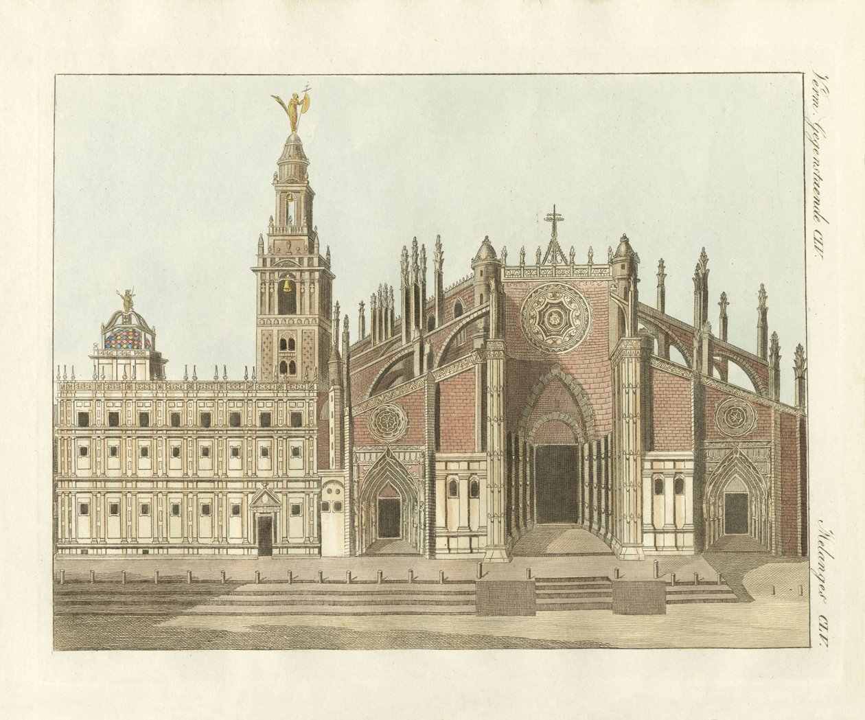 La cattedrale o chiesa metropolitana di Siviglia (incisione colorata) da German School