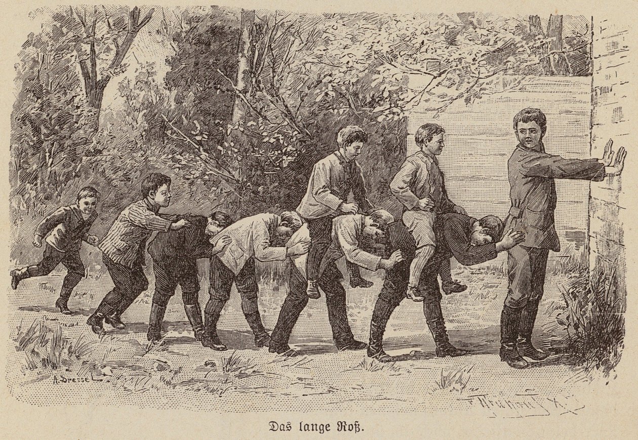 Il gioco del cavallo lungo (incisione) da German School
