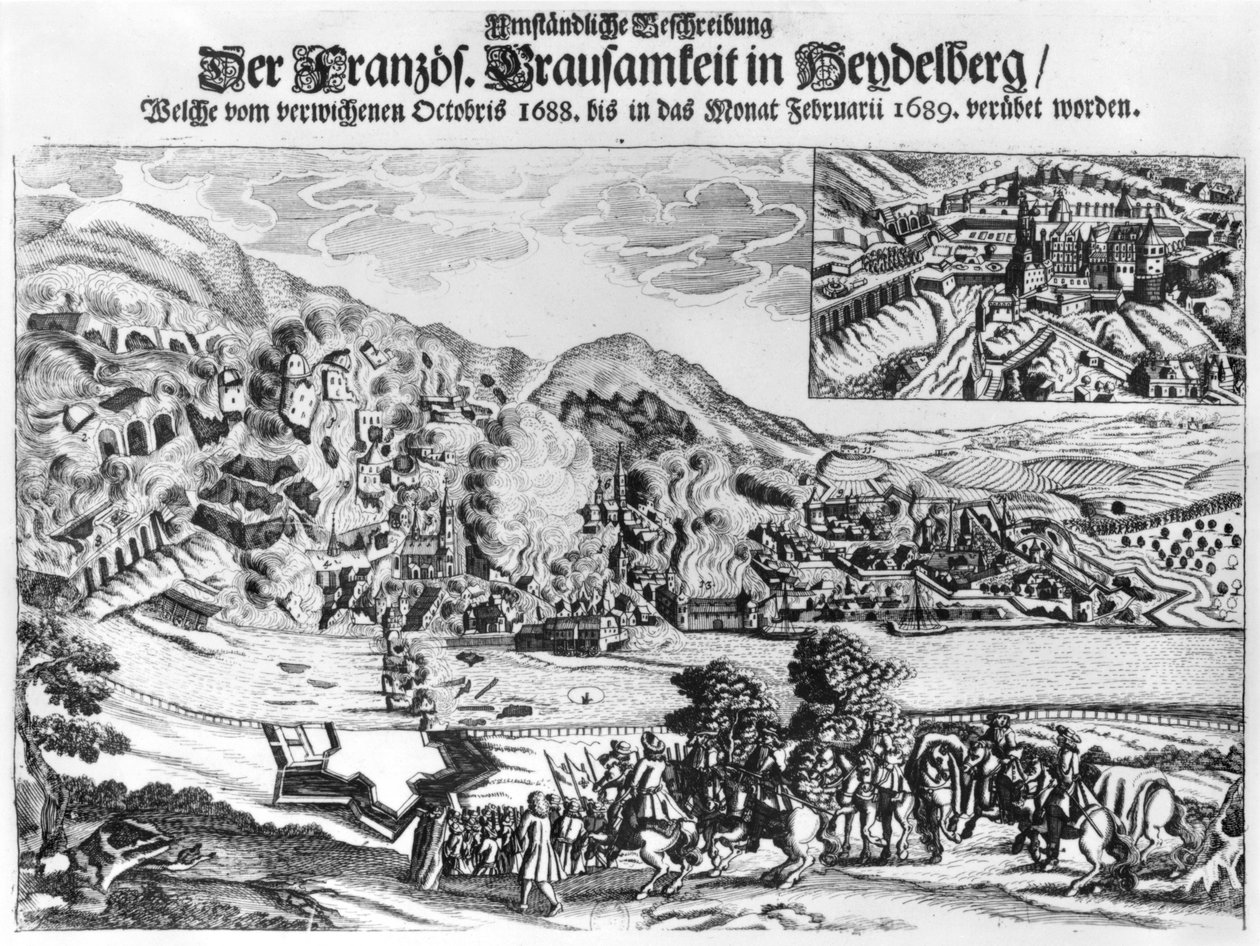 La presa e la distruzione di Heidelberg da parte dei francesi nel febbraio 1689 da German School