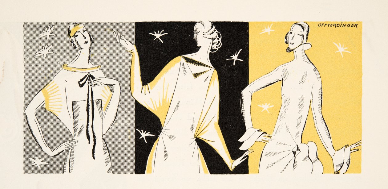 Tre donne in abito da sera, da Styl, pub.1922 (stampa a pochoir) da German School