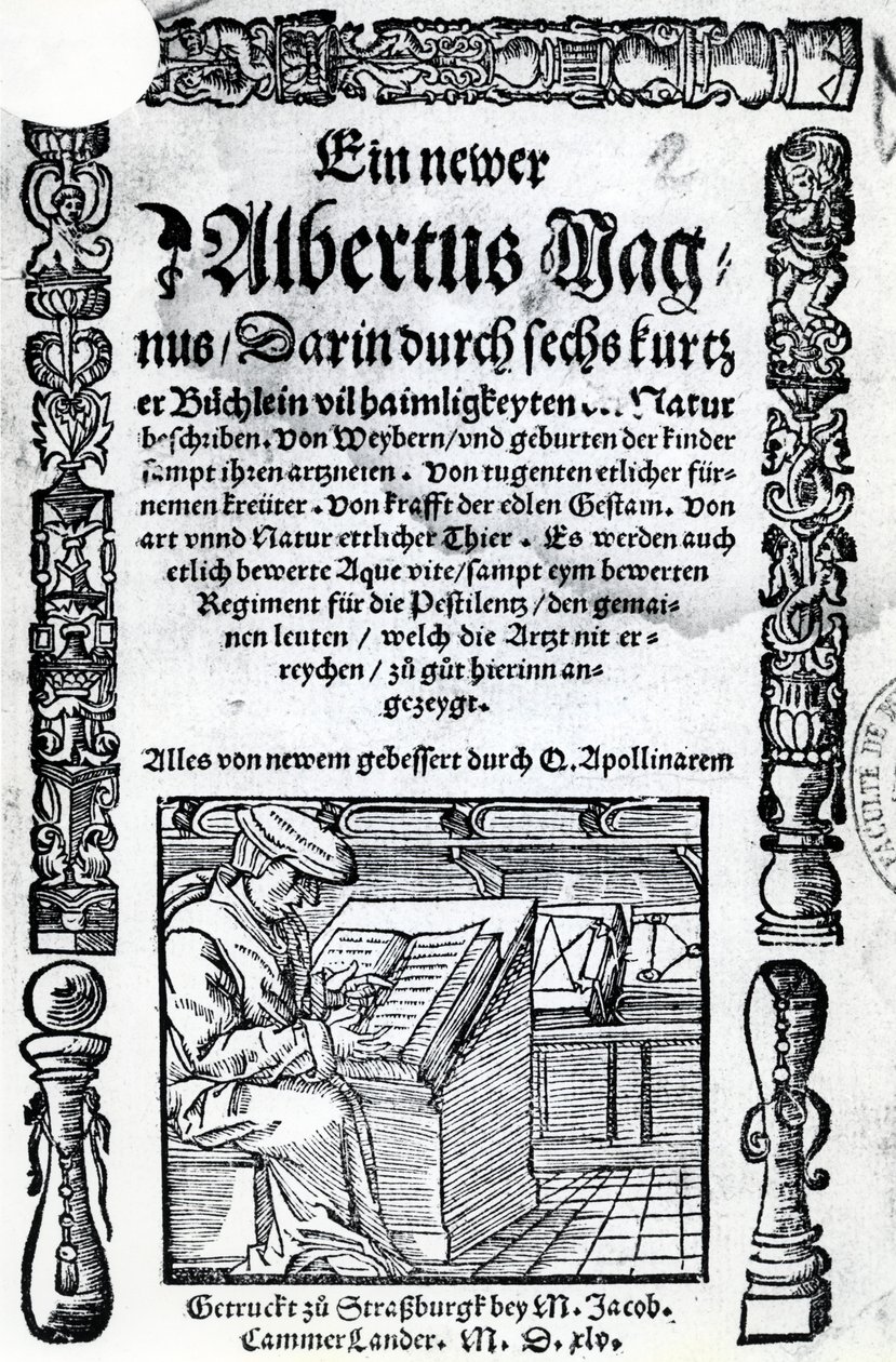 Pagina del titolo per un nuovo Alberto Magno: sei brevi libri che descrivono molti dei segreti della natura, pubblicato nel 1514 (xilografia e tipografia) da German School