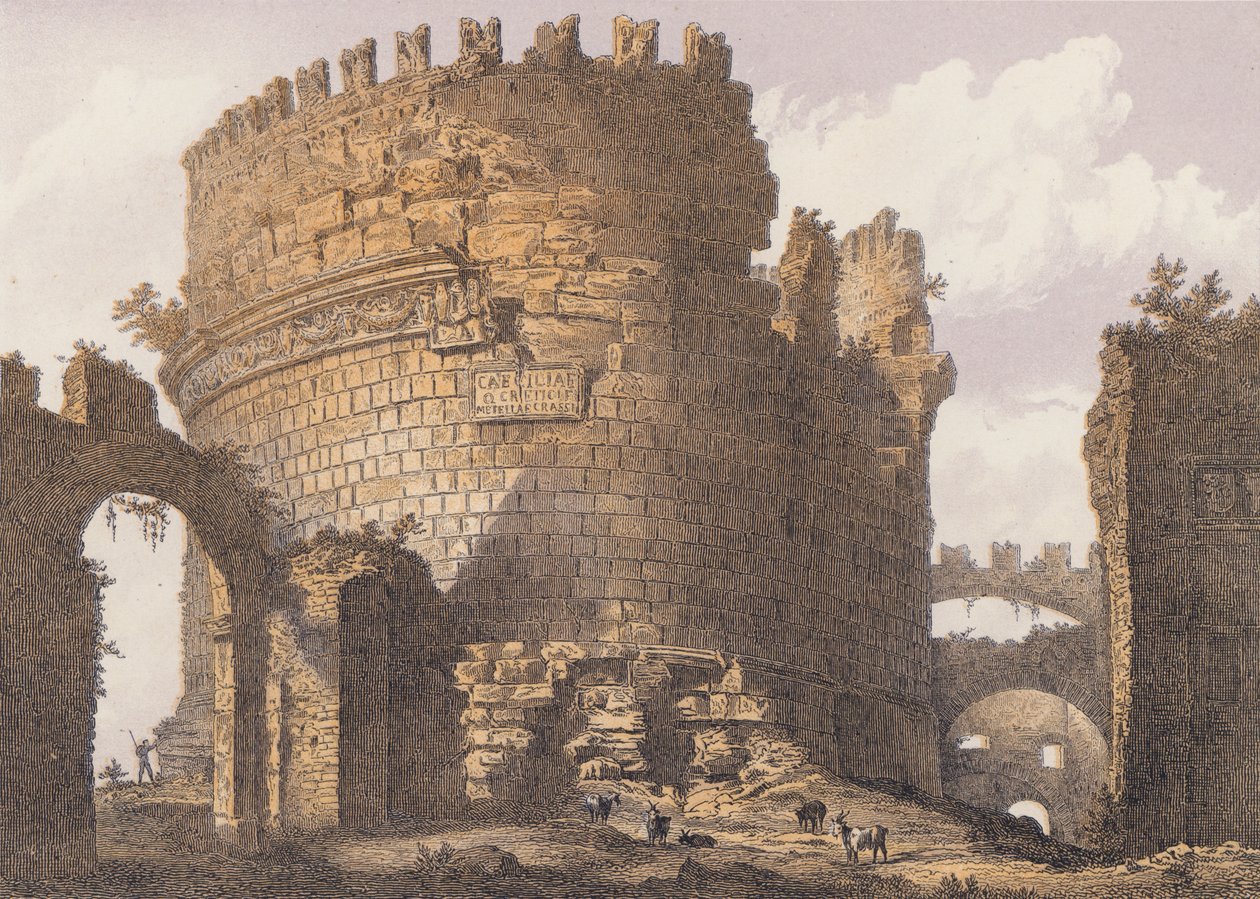 Tomba di Caecilia Metella, Roma (litografia a colori) da German School