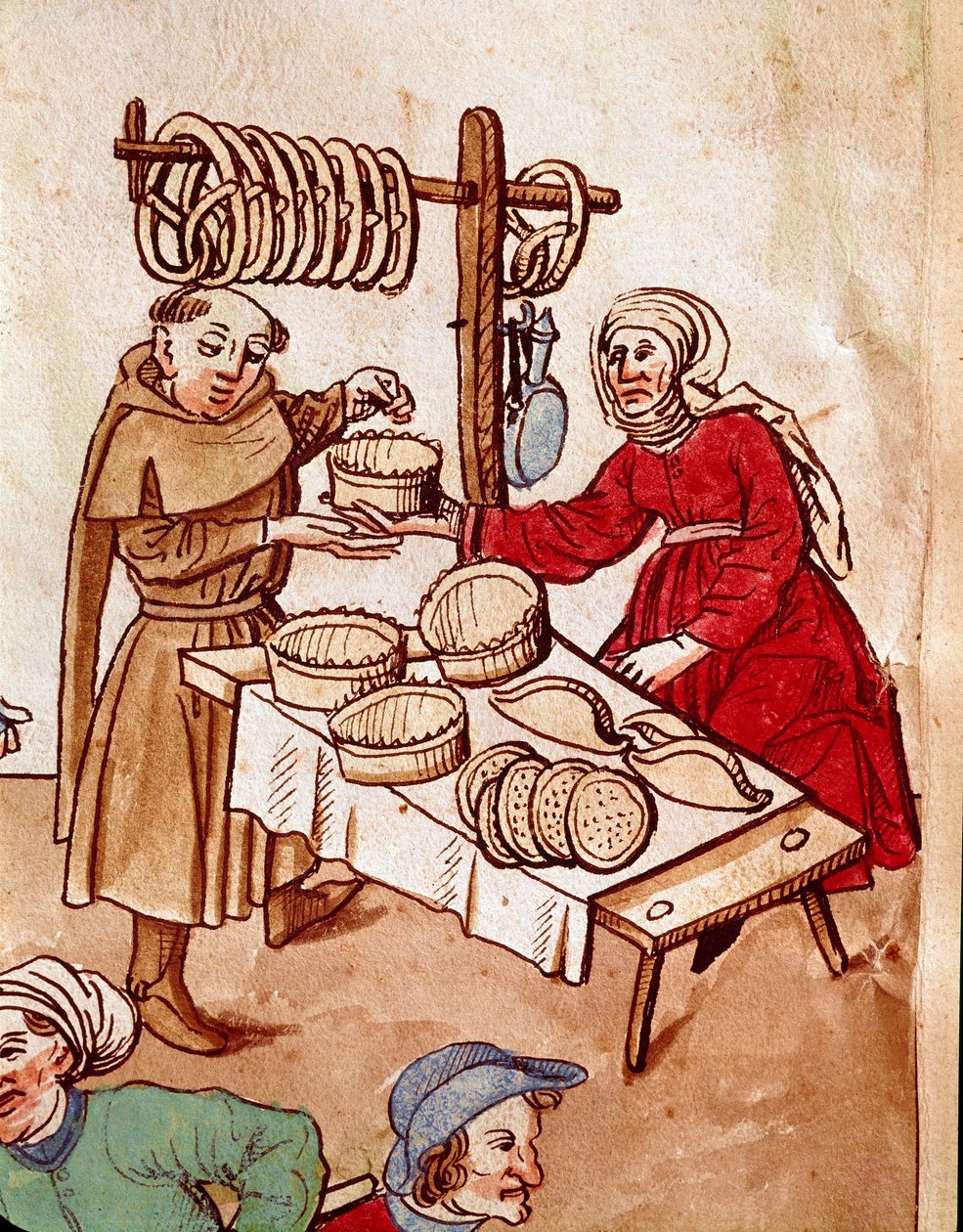 Commercio: un venditore di pane. Miniatura da "Cronache del Concilio di Costanza" di Ulrich Richental (1360-1437) circa 1438 Praga, Biblioteca Nazionale da German School