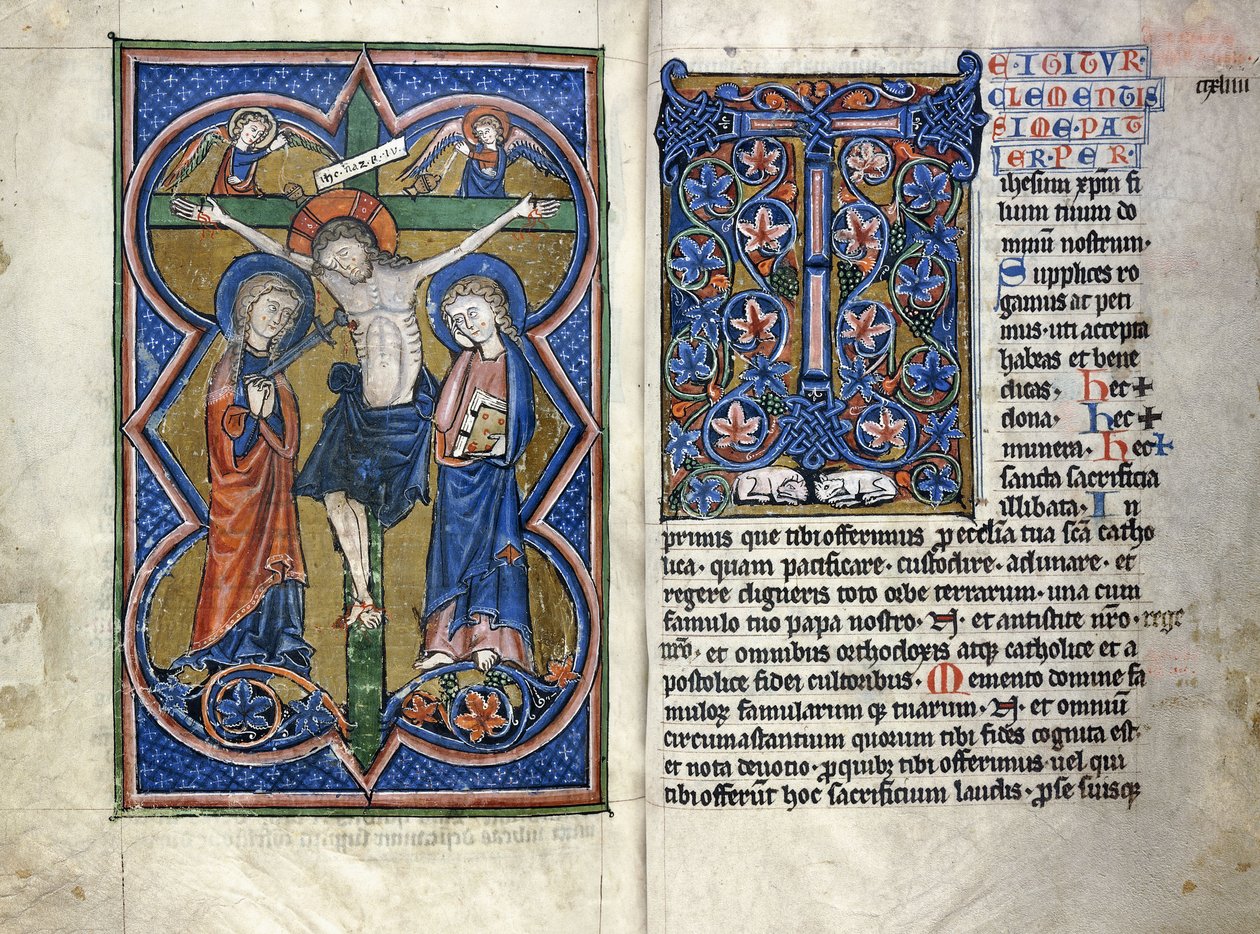 Due pagine da un Missale del XIII secolo in latino, dalla regione del Medio Reno, c.1250-1300 da German School