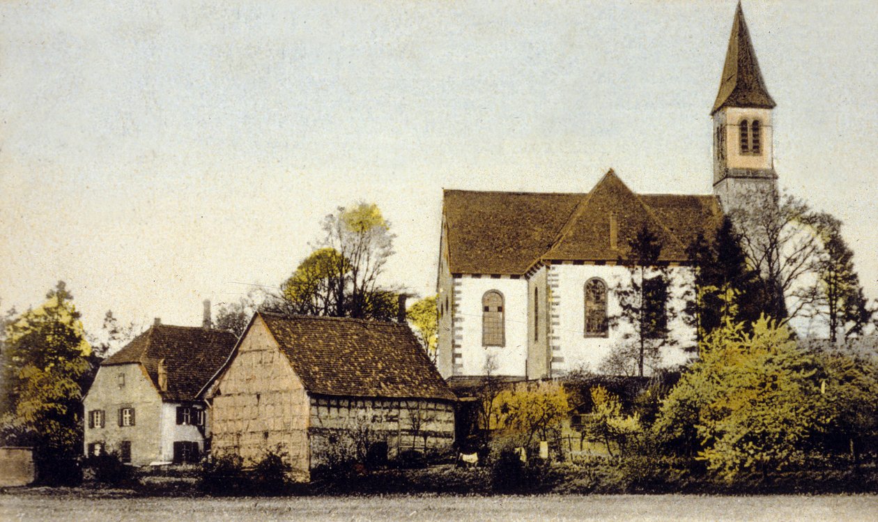 Vista della chiesa di Bischwiller, Germania da German School