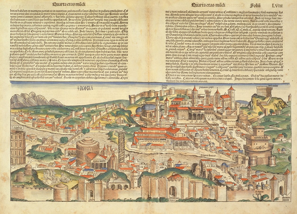 Vista della città di Roma, dal Nuremberg Chronicle di Hartmann Schedel, 1493 da German School