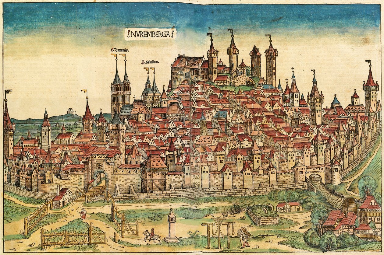 Veduta della città di Norimberga, pubblicato nella Cronaca di Norimberga, 1493 da German School