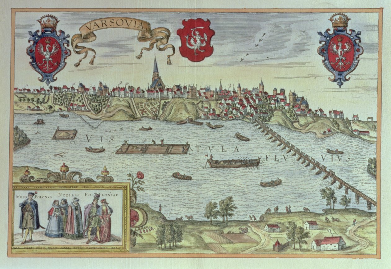 Veduta della città di Varsavia accanto al fiume Vistola, da 