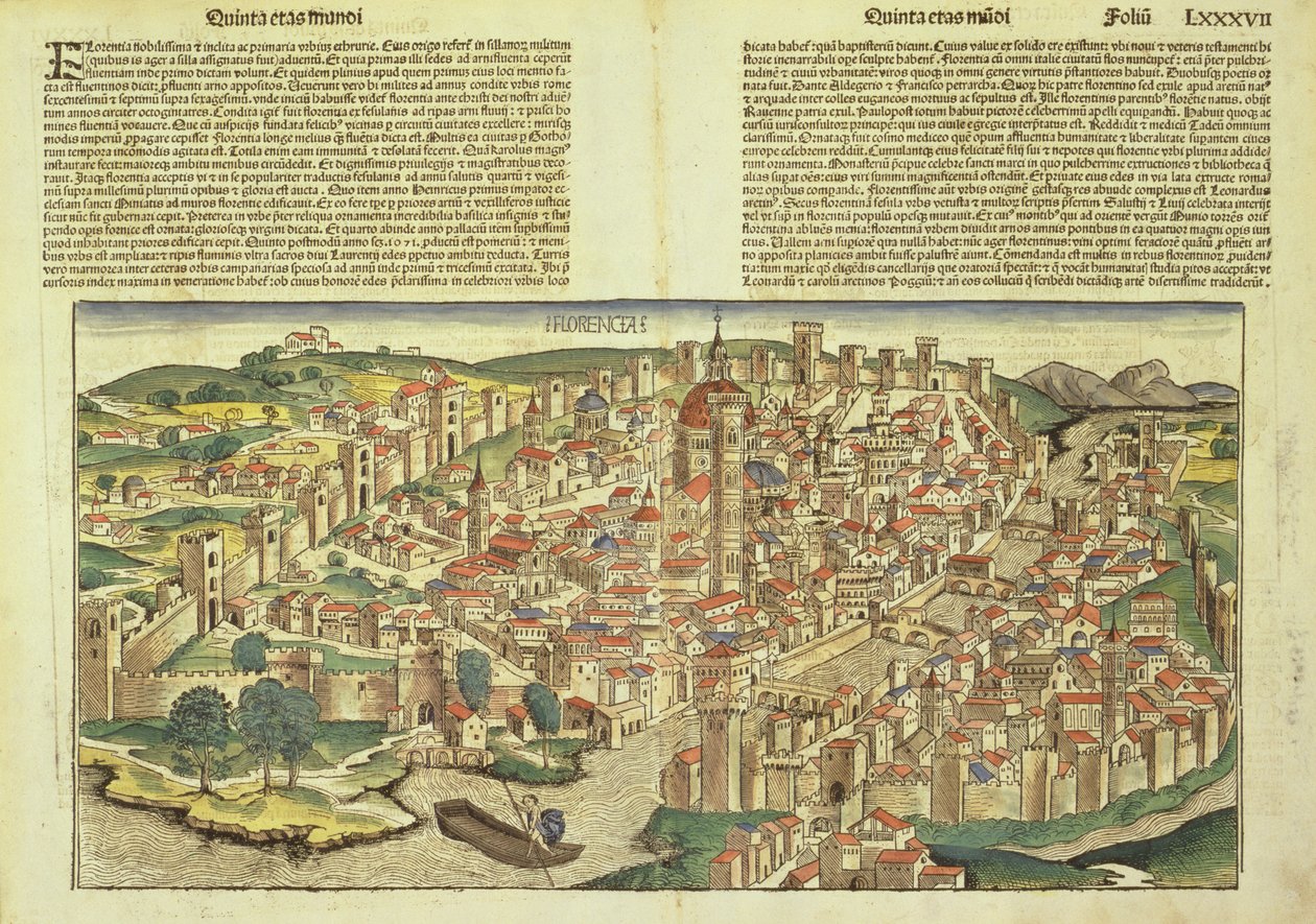 Vista della città murata di Firenze, dal Nuremberg Chronicle di Hartmann Schedel, 1493 da German School