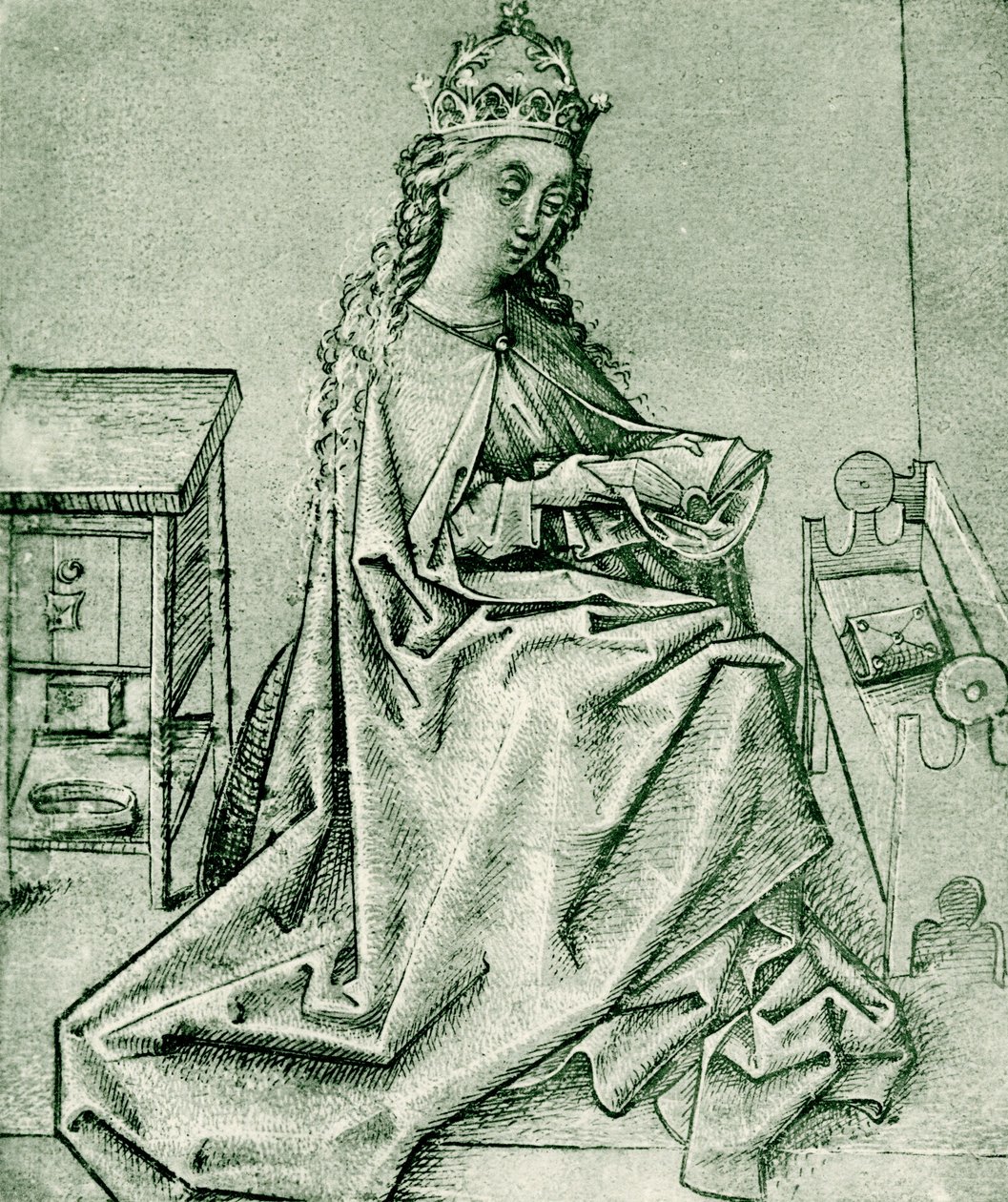 Vergine Maria che prega in una camera gotica da German School