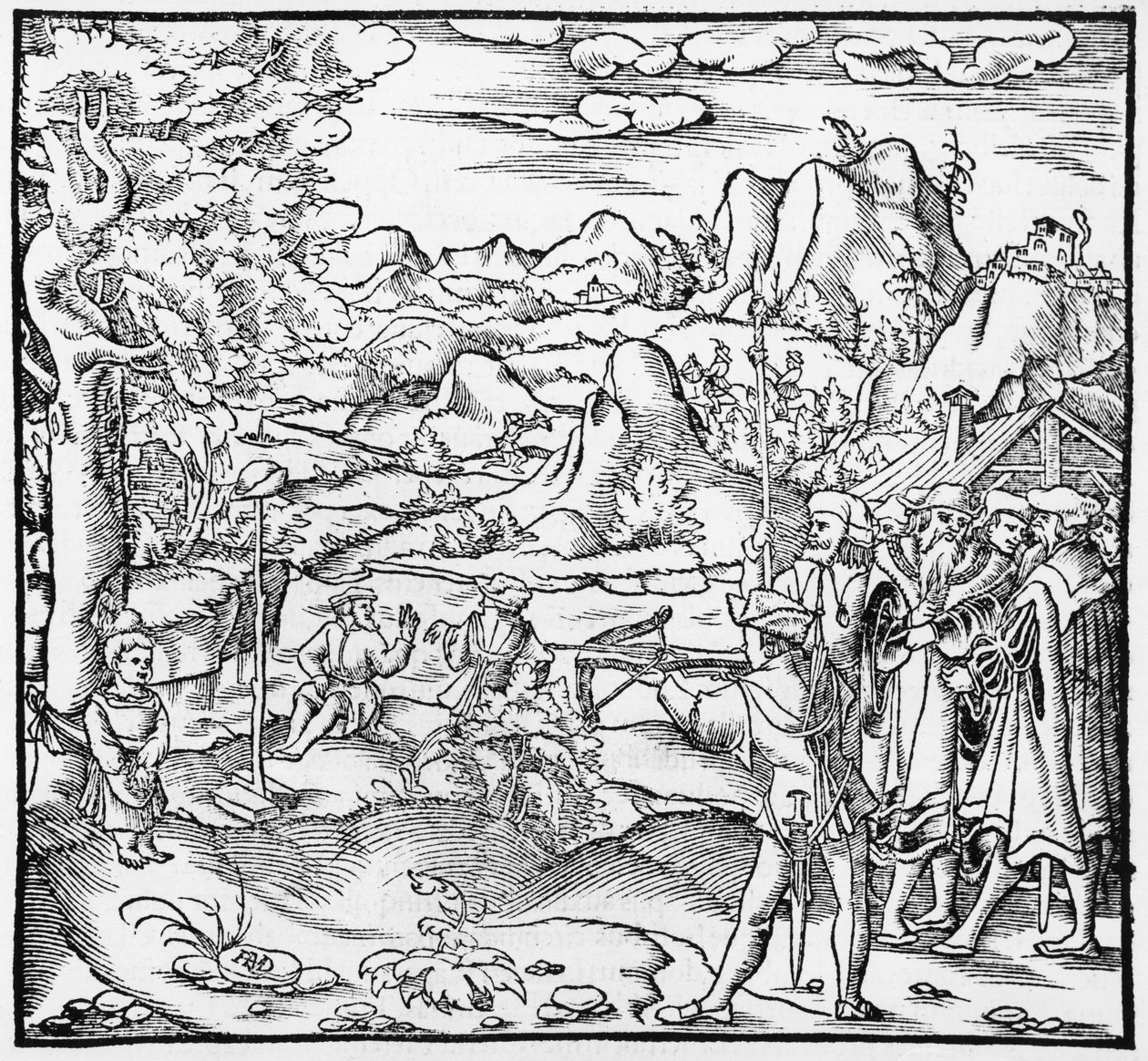 Guglielmo Tell, illustrazione da Cosmographie Universelle di Sebastien Munster (1488-1552) Basilea, pubblicato nel 1559 da German School