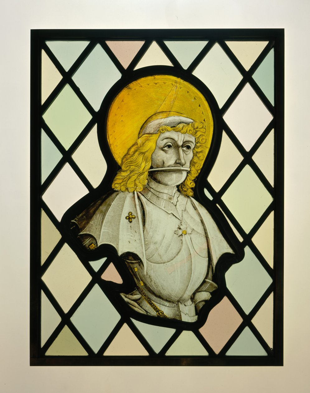 Frammento di pannello di finestra con santo corazzato da German School