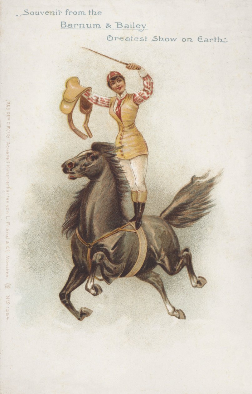Donna a cavallo del circo Barnum e Bailey (cromolito) da German School